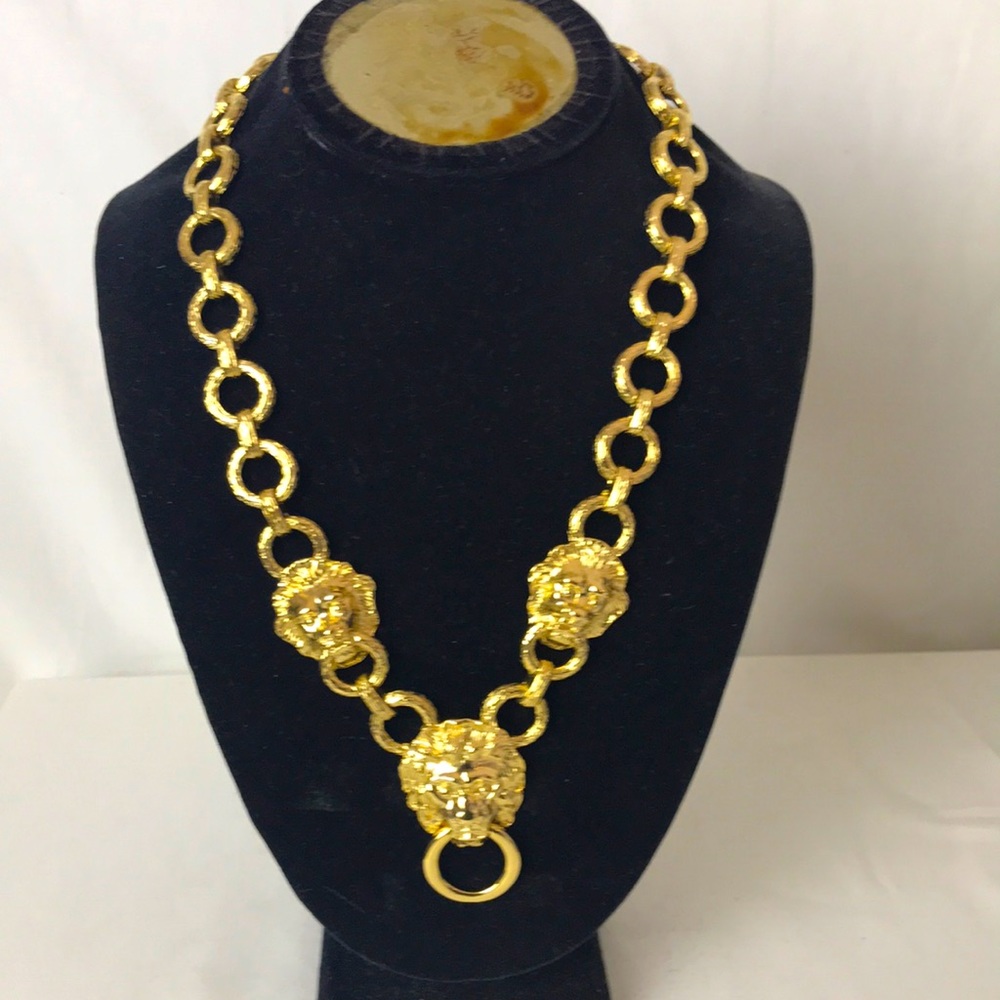 Kenneth Jay Lane Lion door knocker 22 carat Gold plated designer runway necklace